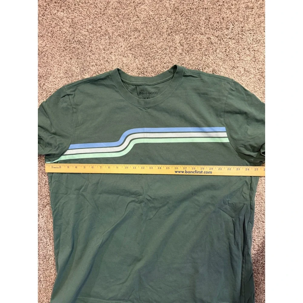 Life is Good T-Shirt Mens XXL Green Crusher Retro Stripe Mountain Graphic Tee